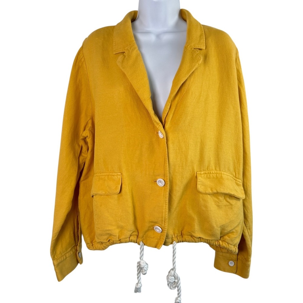 J. Jill Linen Blend Jacket‎ Sz M Yellow Cropped Coastal Euro Summer Fisherman